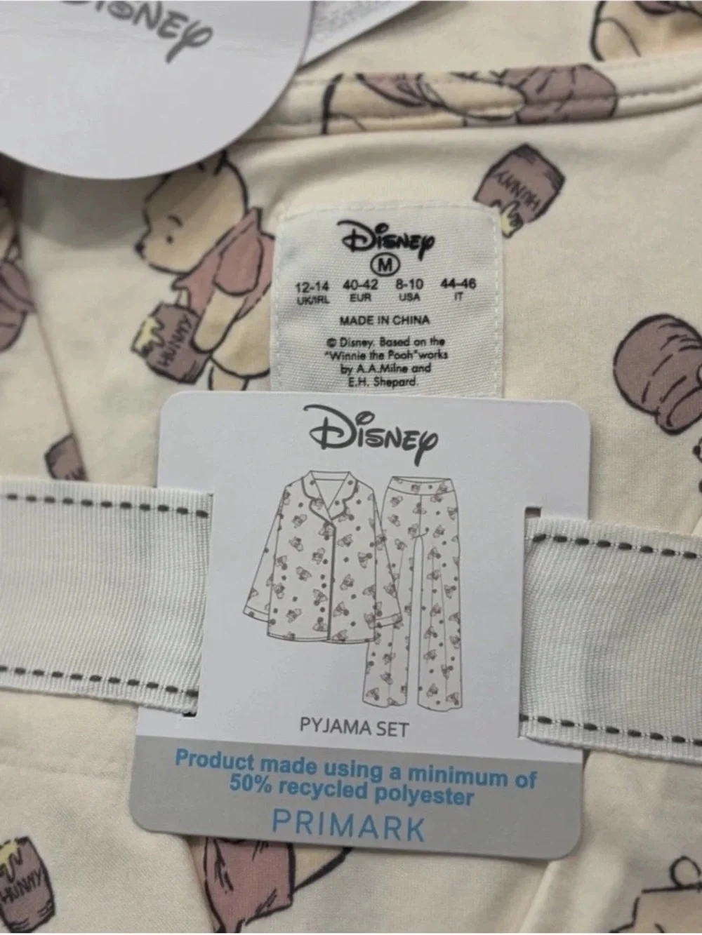 Winnie The Pooh Primemark Boyfriend 2 piece Pajama Set top bottoms Size Medium - Picture 2 of 3